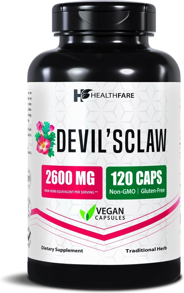 Healthfare Devils Claw Root | 2600mg Herbal Supplement | 120 Vegan Capsules | Concentrated Root Extract for Joint Support | Non-GMO, Gluten-Free | Made in USA