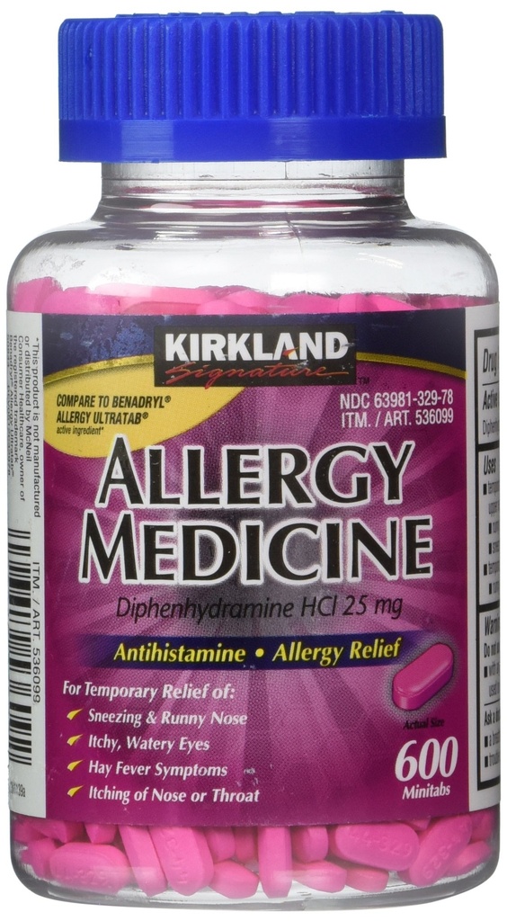 Kirkland Signature Allergy Medicine Diphenhydramine HCI 25 mg - 600 Minitabs
