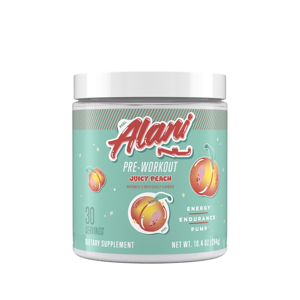 Alani Nu Pre Workout Powder Juicy Peach, Amino Energy Boost, Endurance Supplement, Sugar Free, 200mg Caffeine, L-Theanine, Beta-Alanine, Citrulline, 30 Servings