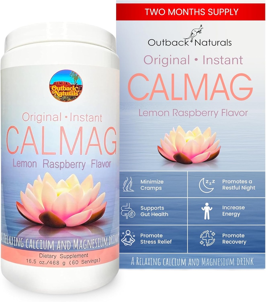CalMag 2:1 Supplément de poudre de citrate de magnésium de calcium pour le soulagement du stress et le sommeil, supplément de calcium pour la santé des os, parfum de framboise citron 16,5 oz (paquet de 1)