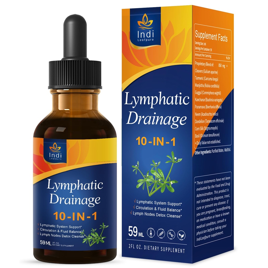 Lymphatic Drainage Drops - Herbal Supplement for Lymphatic System Support, Circulation & Fluid Balance, Lymph Nodes Detox Cleanse, Ayurvedic Inner Balance Wisdom w/Cleavers Turmeric. 2oz