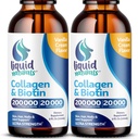 Collagène liquide et biotine, 2 Fl. Oz, Suppléments de collagène ultra-strength pour les femmes, Biotine Keto amicale pour les femmes de croissance de cheveux, les ongles et les vitamines de peau B7 Collagèneno Peptides – Vanilla Flavor - 2 Pack