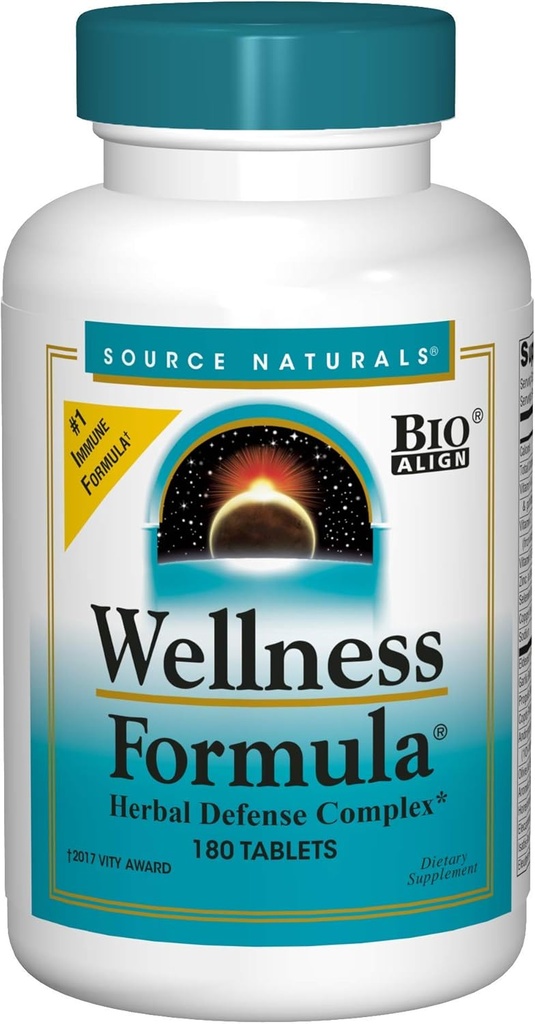 Source Naturals Wellness Formula Bio-Alignement, Echinacea Sans Vitamines et Défense Herbal - Supplément de soutien du système immunitaire et Booster d'immunité - 180 Compte