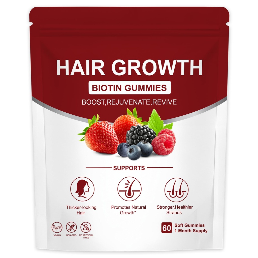 Lumin Hair Growth Gummies | Supports Healthy Hair Growth & Strength, Skin & Nail Care | with Biotin, Collagen & Botanical Extracts | Mixed Berry Flavor | Non-GMO, | 60 Gummies