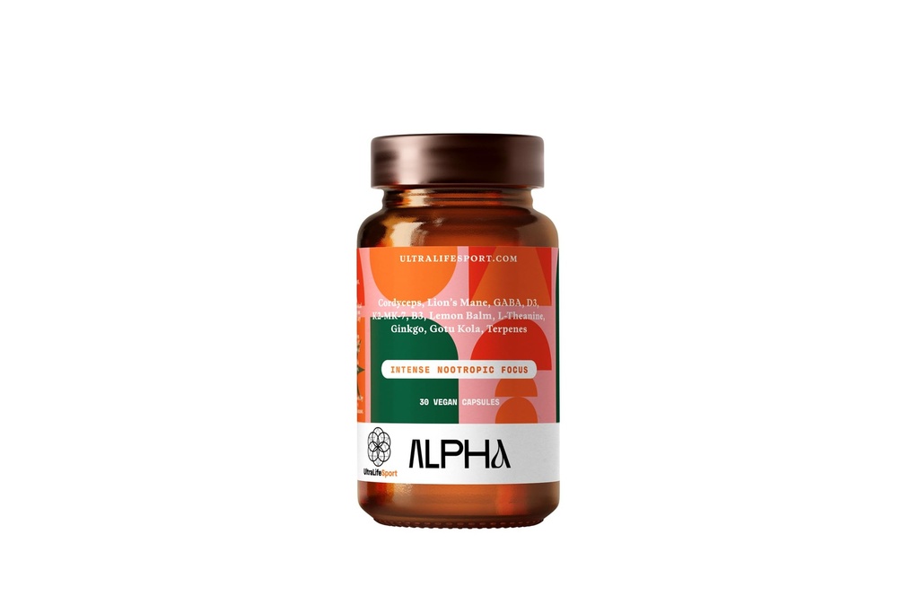 Ultra Life Sport - Alpha Nootropic - 30 Capsule Body and Brain Supplements for Memory and Focus - L-Theanine, B Vitamins, Lion's Mane, Cordyceps Mushrooms, Vitamin D3, K2 MK-7, Lemon Balm and Ginkgo