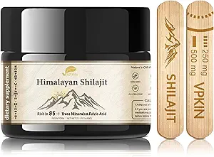 Shilajit Resin Pure Himalayan Natural Organic Shilajit Supplément avec l'acide fluvical et 85+ Trace Minerals pour l'énergie, l'Immune et le métabolisme,60 Grams