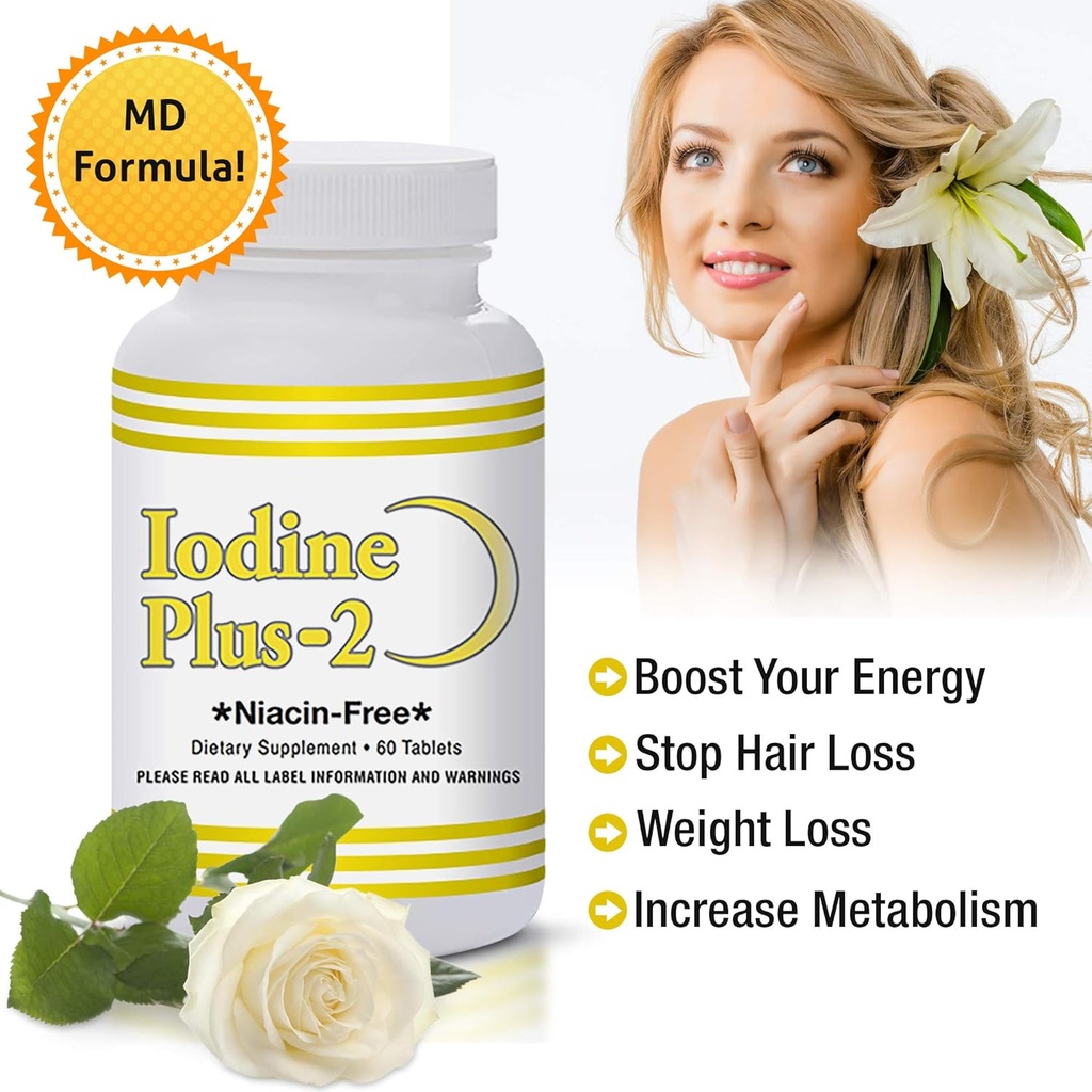 Iodine Plus 2 - Formule officielle de la M.D. thyroïde - 2 mois d'approvisionnement - 60 comprimés - pour support thyroïdien