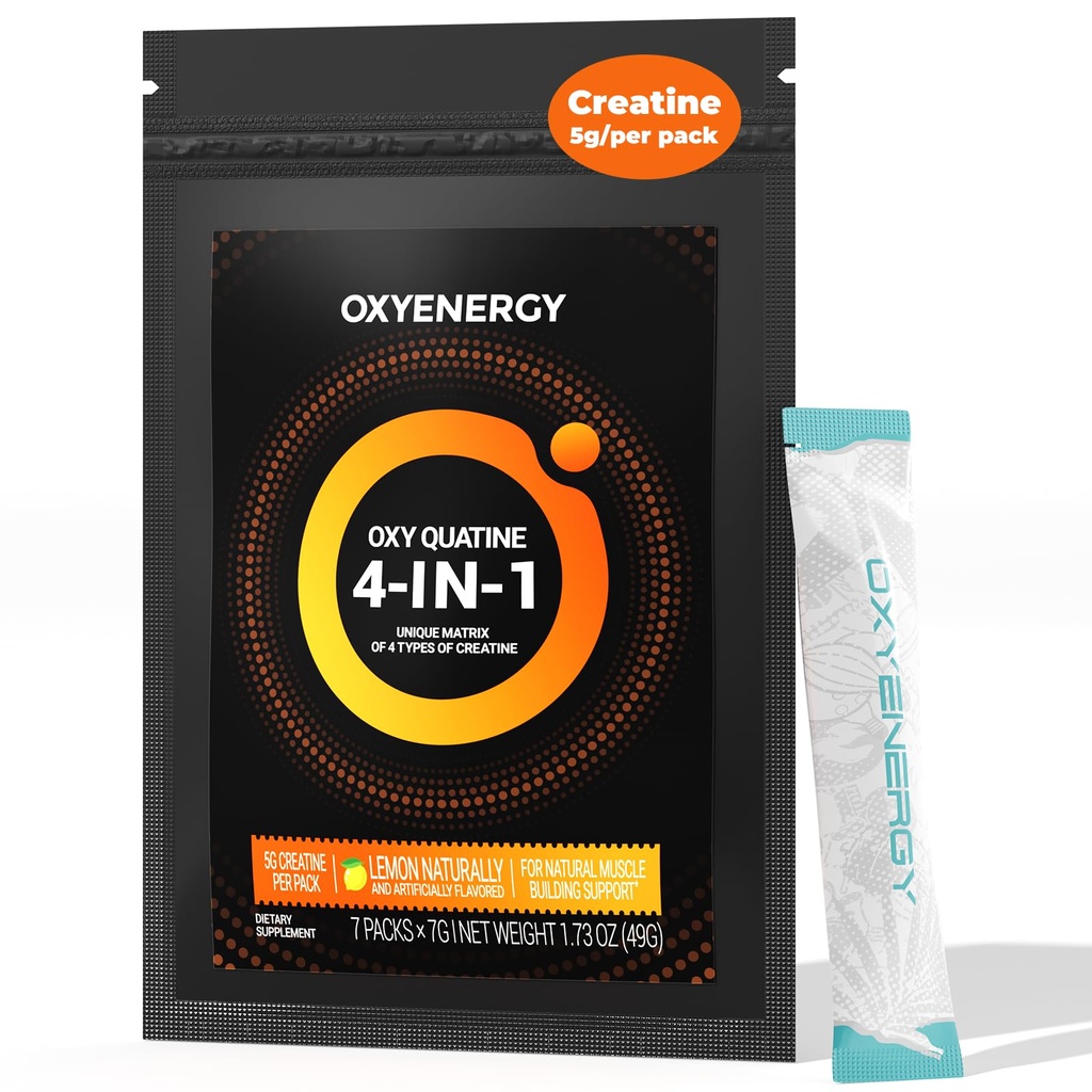 OxyEnergy Creatine Monohydrate Powder Travel Packs,Micronized-Level Smoothie Mix, Support Muscle Growth & Recovery, Flavored 4-in-1 Creatine for Men & Women,7 Packets,5g per Serving