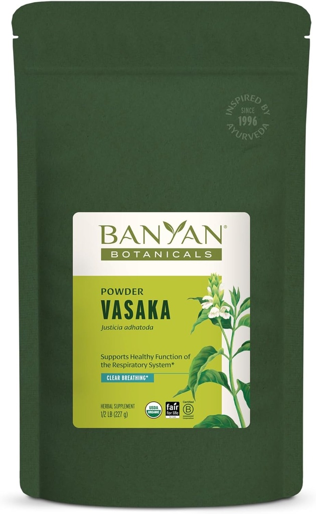 Banyan Botanicals Vasaka Powder - Certified Organic, 1/2 Pound - Adhatoda vasica - Supports Proper Function of The Lungs and Healthy Respiration*