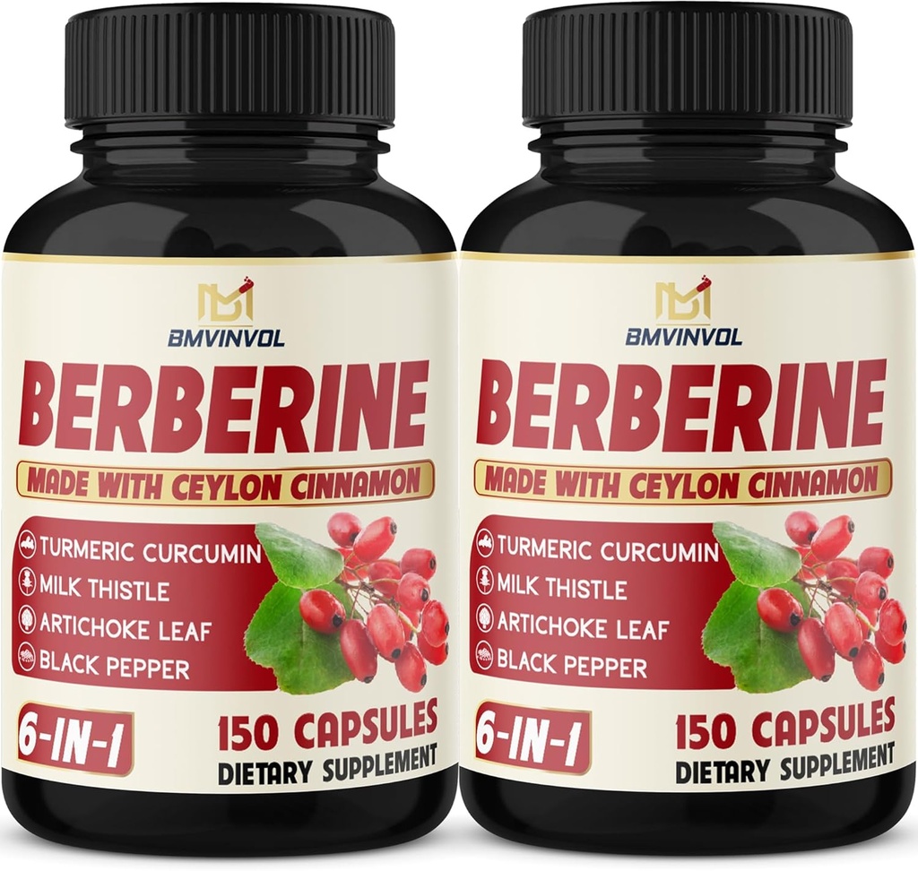 2 Pack Berberine HCl- Plus Ceylan cannelle, curcuma, chardon de lait, artichaut, poivre noir, supplément racine Berberine HCI pilules - système immunitaire