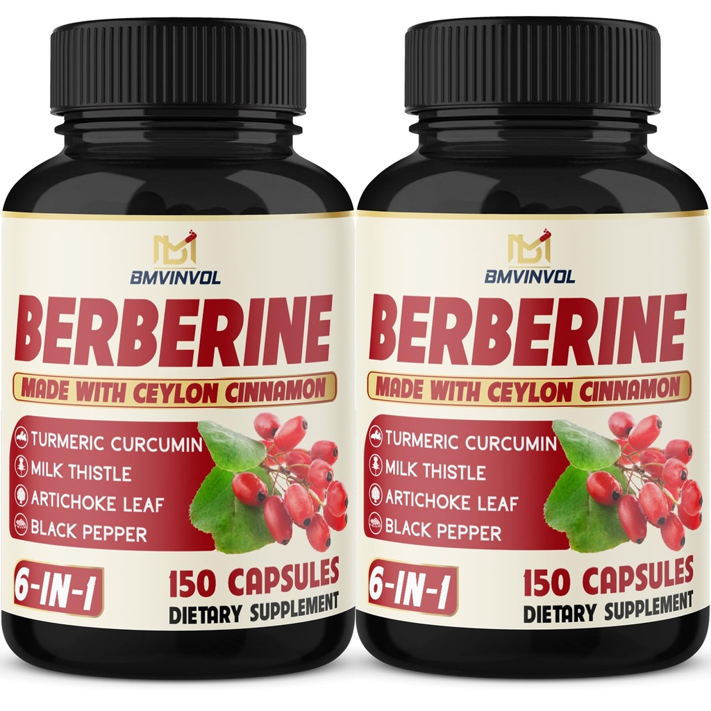 2 Pack Berberine HCl- Plus Ceylan cannelle, curcuma, chardon de lait, artichaut, poivre noir, supplément racine Berberine HCI pilules - système immunitaire