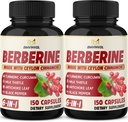 2 Pack Berberine HCl- Plus Ceylan cannelle, curcuma, chardon de lait, artichaut, poivre noir, supplément racine Berberine HCI pilules - système immunitaire