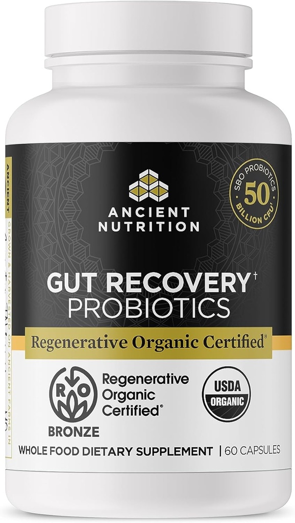 Probiotiques certifiés biologiques régénératifs pour la récupération des intestins, la récupération des intestins probiotiques, pour la digestion saine et le soutien des fonctions du système immunitaire, 50 milliards d'UFC* par portion, 60 comtes