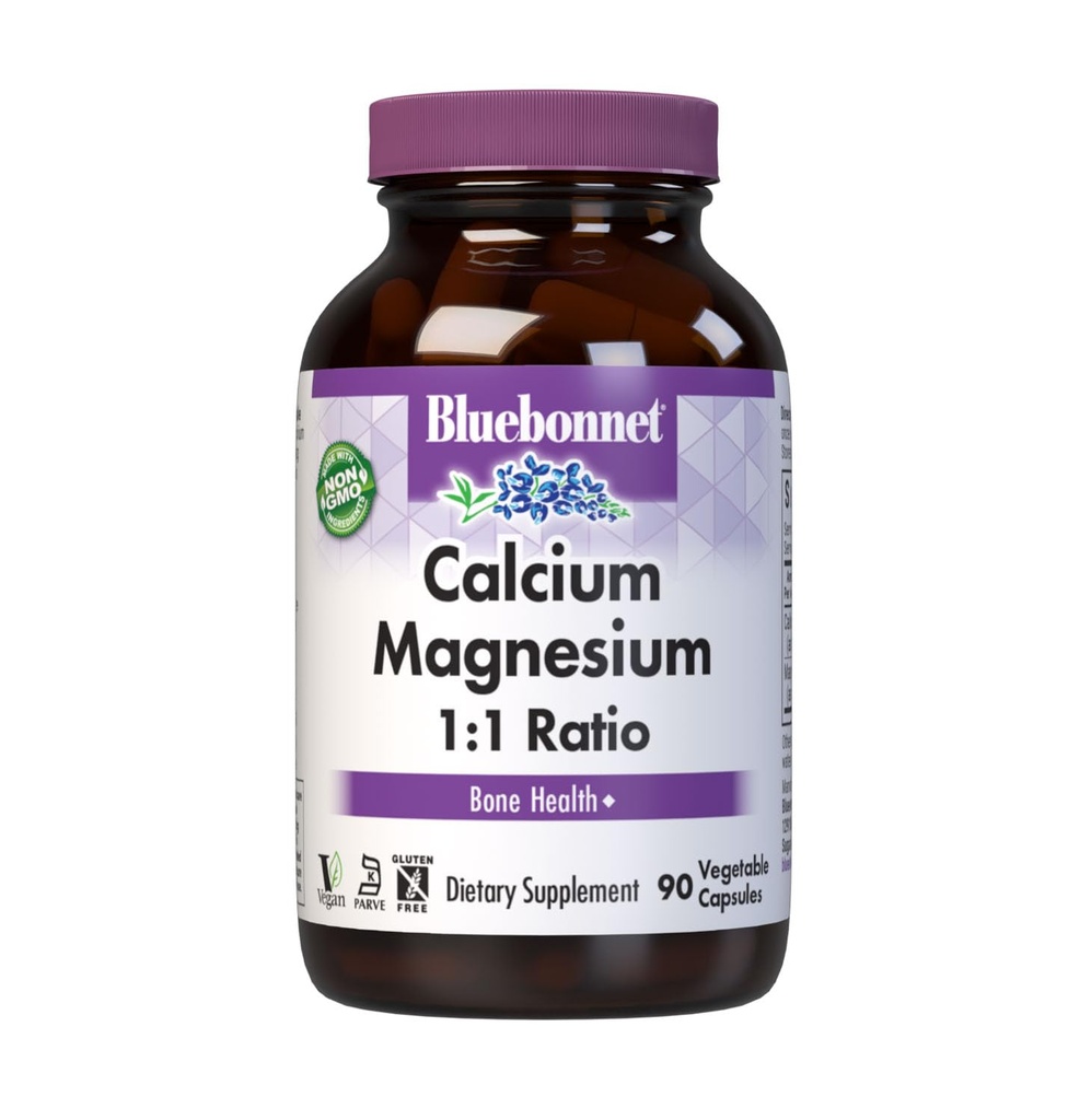 BlueBonnet Calcium Magnésium 1:1 Rapport Capsules végétariennes, 90 Nombre
