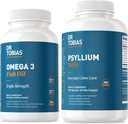 Dr Tobias Omega 3 Huile de poisson et Psyllium Suppléments quotidiens pour le soutien du cœur, du cerveau et de l'immunité, le mouvement sain Bowel soutient avec Psyllium Musk Capsules