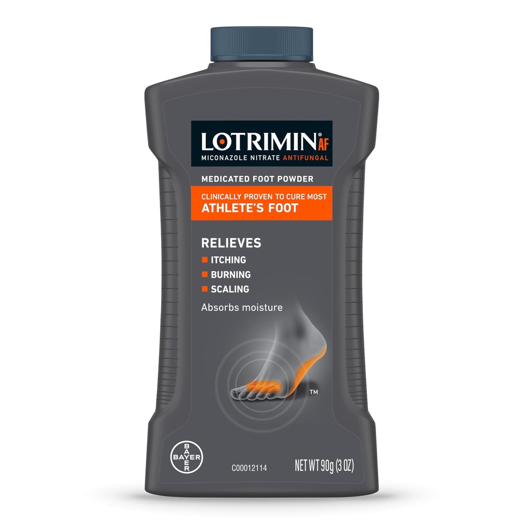 Lotrimin AF Athlete's Foot Antifungal Powder, Miconazole Nitrate 2% Treatment, Clinically Proven Effective Antifungal Treatment of Most AF, Jock Itch and Ringworm, 3 Ounces Bottle (Pack of 3)