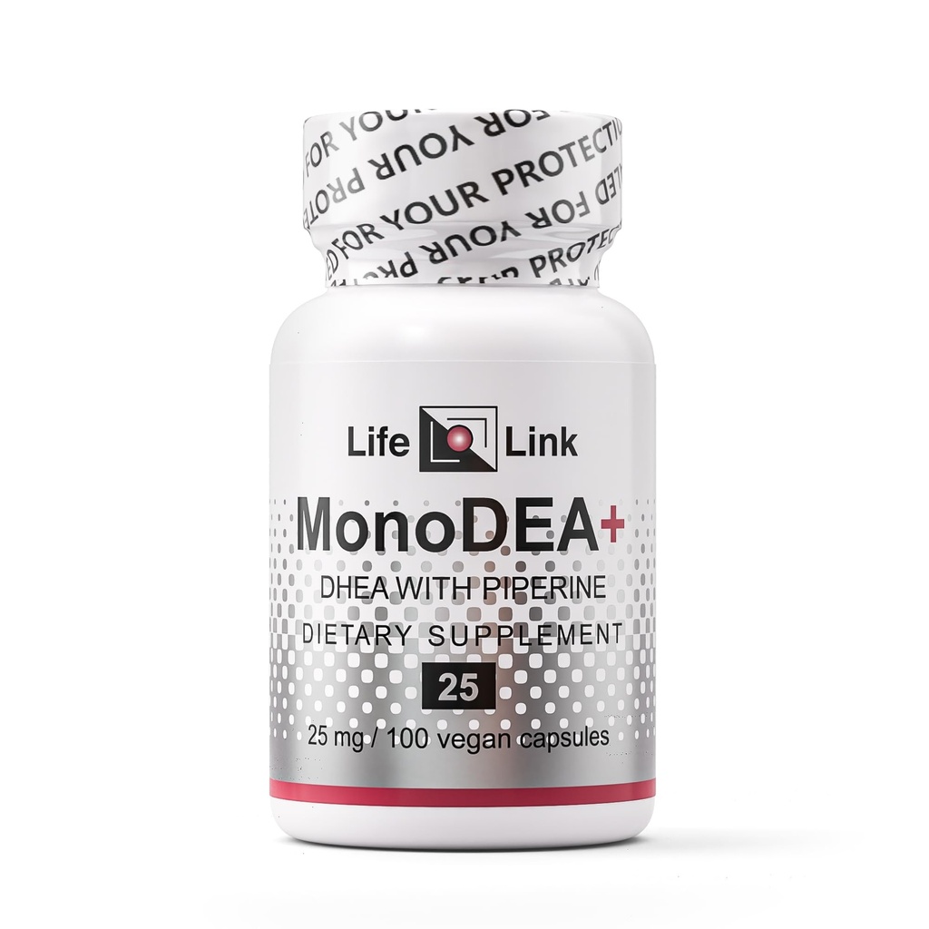 LifeLink DHEA MonoDEA+ (Dehydroepiandrosterone w/Piperine) | 25 mg x 100 Capsules | Anti-Aging | Vegan, Gluten Free | Made in The USA