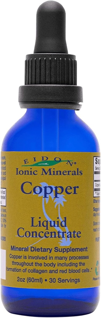 Eidon Ionic Minerals Cuivre - Supplément cuivre, concentré liquide, supplément minéral diététique pour le soutien des globules rouges et une peau saine - 2 bouteilles d'Once