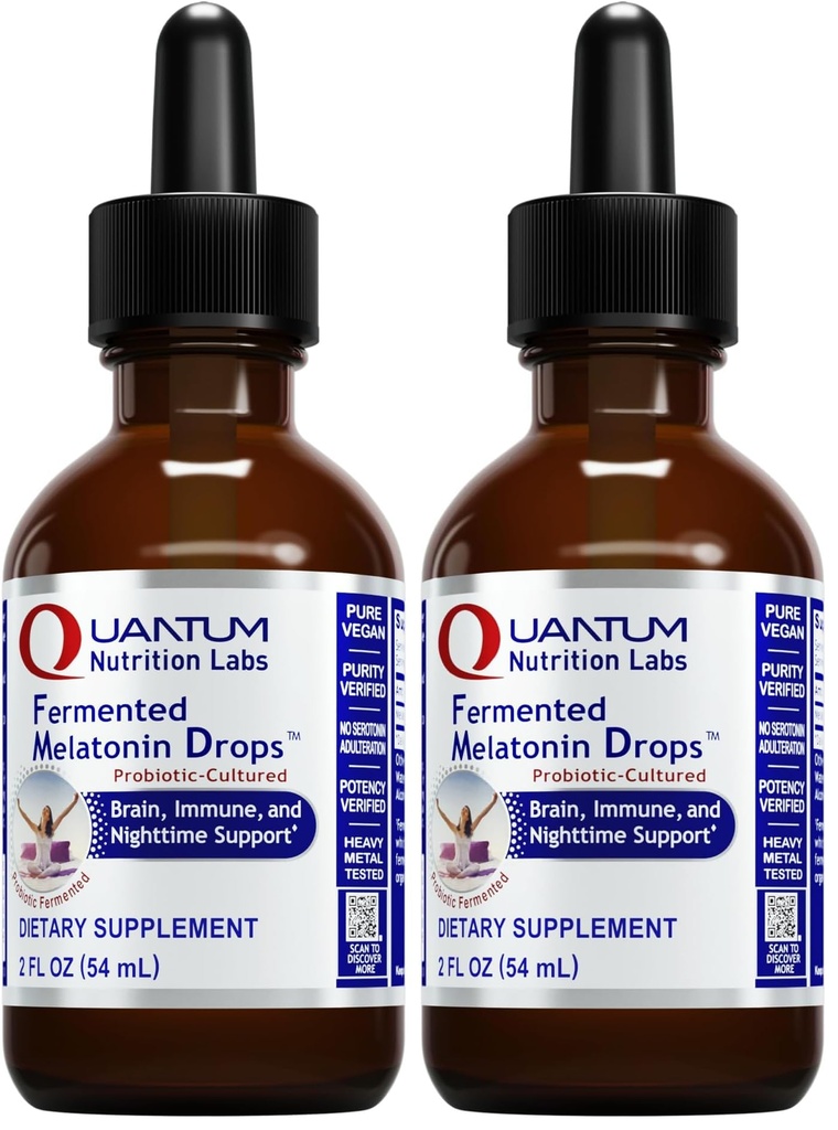 Quantum Nutrition Labs Fermented Melatonin Drops - Melatonin Liquid for Adults, Sleep Support, Made with Organic Ingredients, Vegan Friendly - 2 Fl Oz (54 Servings) (Pack of 2)