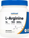 Poudre de L-Arginine de Nutricost 500 grammes (1,1 lb) - Poudre de L-Arginine pure - 5000mg par portion; 100 portions