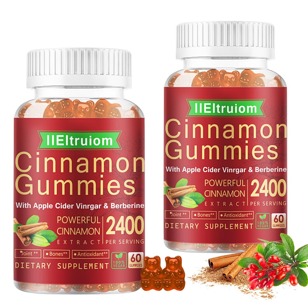 Cinnamon Supplements, Cinnamon Gummies 2400mg with Berberine, Turmeric, Apple Cider Vinegar, Bitter Melon, Chromium - Vegan, Non-GMO丨120 Counts