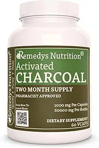 La nutrition de Remedy Activé Charcoal $ 1,000 mg, 60 Capsules Vegan Dietary Supplément