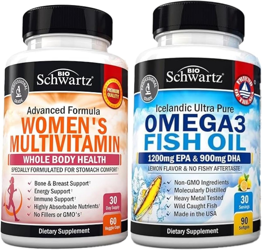 Multivitamine quotidienne pour capsules de femmes (1 mois d'approvisionnement) Plus Triple force Oméga 3 huile de poisson Softgels (1 mois d'approvisionnement)