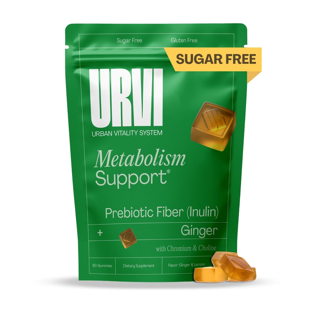 URVI® Metabolism Support Gummies 4-in-1 – Chromium Picolinate, Choline, Inulin & Ginger Extract - Prebiotic Fiber & Minerals – Gut Health & Digestive Support – Sugar-Free – Ginger-Lemon Flavor, 60pcs