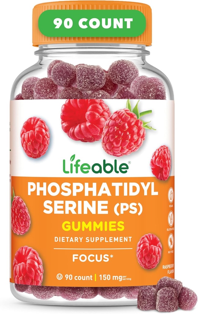 Phosphatidylsérine vivace Gommies (PS) (150mg) Great Tasting Focus Suppléments de mémoire et de focus pour les adultes (90 Gommies)