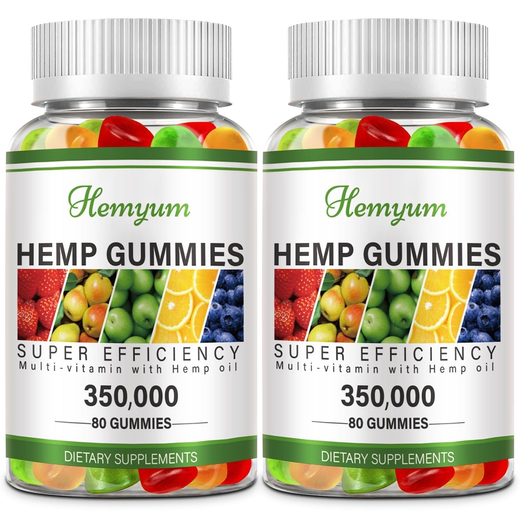 Hemp Gummies 2 Packs - High Potency Pure Organic Supplement - with Natural Hemp Oil Extract Gummy Edibles Vegan, Non-GMO for Sleep,Pain,Anxiety
