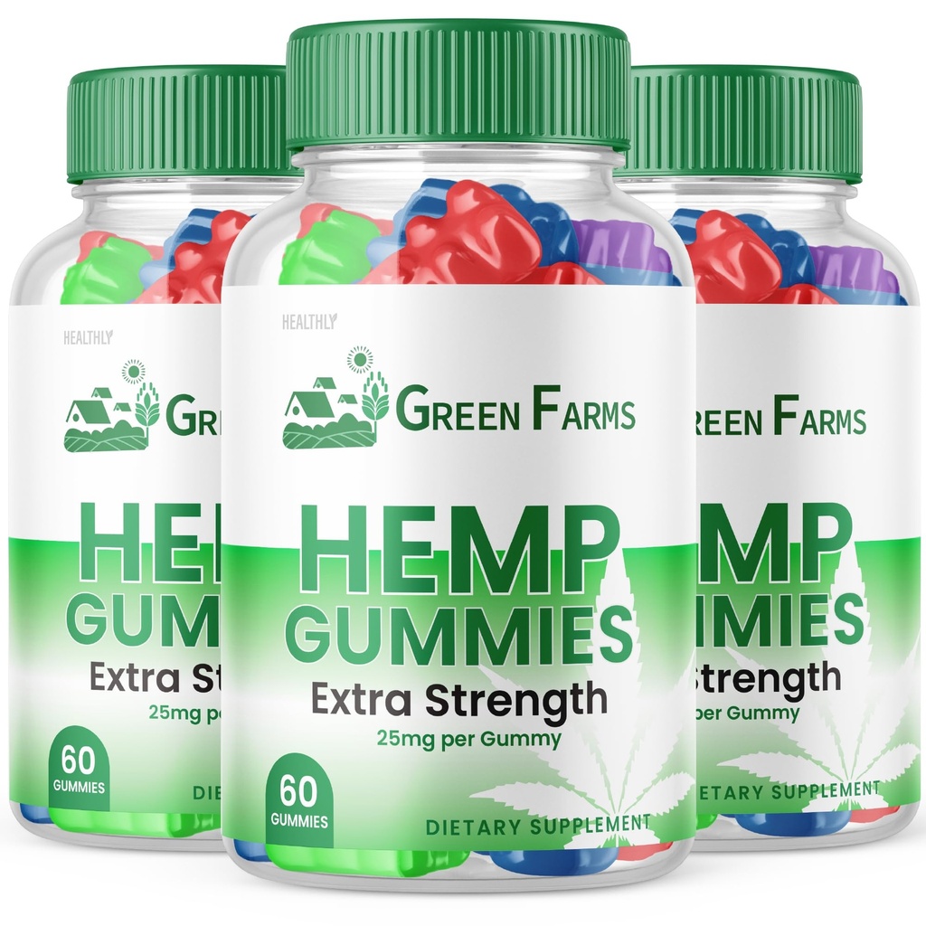 (3 Pack) Green Farms Hemp Gummies - Official Formula - Green Farms Gummies with Hemp Extract 500 mg Extra Strength Performance Hemp Blend, Great Taste, Big Size Gummy, New 2023 1500mg (180 Gummies)