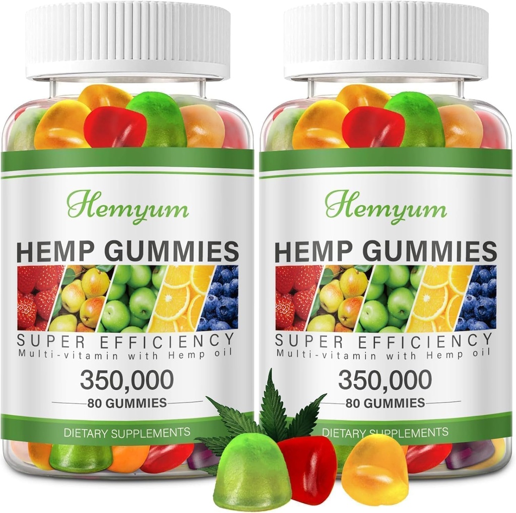 Hemp Gummies 2 Packs - for Sleep, Pain, Anxiety Relief - Extra Strength High Potency Pure Organic Supplement - with Natural Hemp Oil Extract Edible Gummy Vegan, Non-GMO