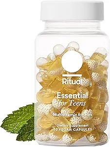 Vitamines pour adolescents rituelles pour les garçons - Zinc, vitamine A et D3 pour le soutien de la fonction immunitaire*, Omega-3 DHA & B12 pour la santé cérébrale, non-OGM, menthe, 30 jours d'approvisionnement, 60 capsules véganes