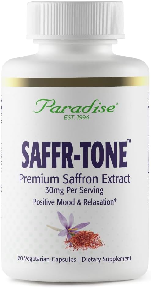 Paradise Herbes Saffr-Tone, Extrait de safran, Extrait de spectre entier actif, Super Potent, Ultra Pure, Vegan, Non-OGM, Sans gluten, 60 Capsules végétariennes