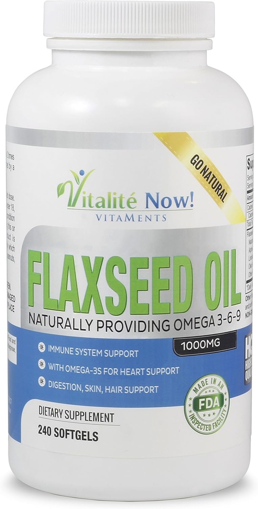 Upsize Best Organic Lineed Oil Softgels - 1000mg Premium, Virgin Cold Pressed from Linx Seeds - Hair Skin & Nails Support - Omega 3-6-9 Supplément - 240 Compte - Plus de 8 mois d'approvisionnement!