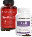 Véritables champignons RealClarity (60ct) et Chaga (120ct) Capsules Bundle - Supplément de champignons pour la clarté mentale, la concentration, la santé digestive et le soutien immunitaire - Vegan, non-OGM, niveaux vérifiés de bêta-glucanes