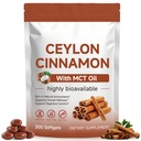 300 Count Ceylon Cinnamon Softgels with MCT Oil, 600mg True Cinnamon Extract, Easy-Swallow for Daily Wellness Support, Non-GMO, Gluten Free, No Soy
