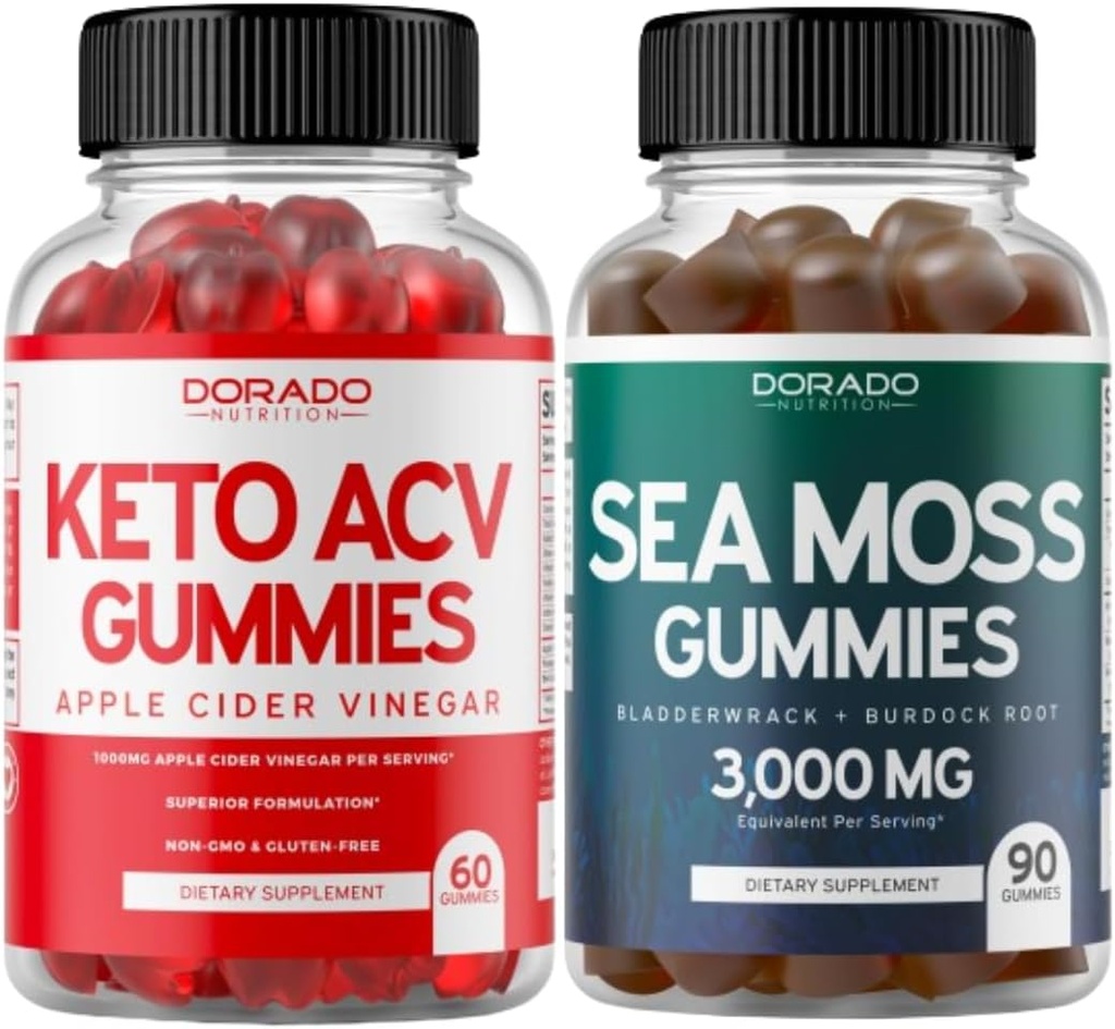 Keto ACV Gummies (60 comte) Formule avancée de perte de poids et Irish Sea Moss Gummies (90 comte) avec Bladderwrack & Burdock Root pour Thyroïde, Energie & Immmune Support - Non OGM, Vegan Safe & Made in US