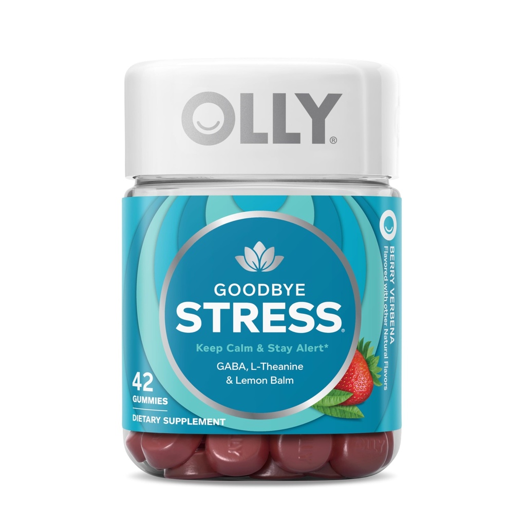 OLLY Goodbye Stress Gummy, GABA, L-Theanine, Lemon Balm, Stress Relief Supplement, Berry - 42 Count (Pack of 12)