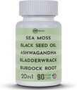 Huile de graines noires 3000mg Moss de mer 3000mg Ashwagandha 1000mg Turmère 1000mg Burdock 1000mg Bladderwrack 1000mg & Elderberry Manuka Chlorophylle Dandelion Jaune Dock - (90 Capsules Pack de 1)