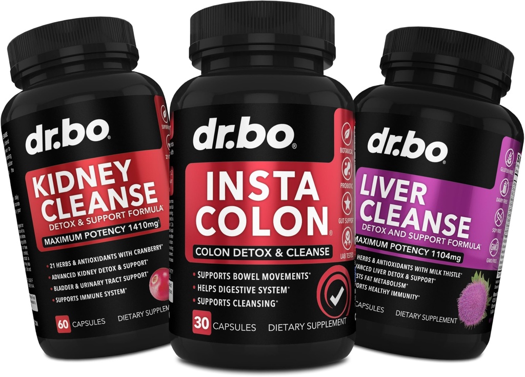 DR. BO Colon Cleanser Detox & Kidney Liver Cleanse - 15 Day Colon Cleanse Pills, Kidney Liver Detox Supplement - Bowel Movement Supplements, Kidneys, Bladder, Urinary Tract, Gallbladder Capsules