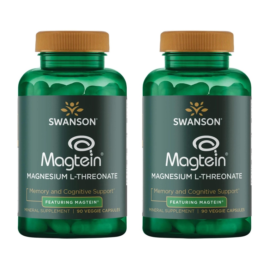 Swanson Magnésium L-Thréonate - Supplément minéral Promouvoir la santé du système nerveux - Peut soutenir la santé cognitive, l'apprentissage et la mémoire - (90 Capsules de Veggie) (2 Pack)