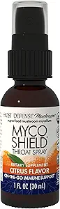 Host Defense MycoShield Throat Spray - Immune Health Support - Supplément de champignons diététiques avec Chaga, Reishi, Turkey Tail & More - On-The-Go Immune Support - Citrus Flavor, 1 fl oz (71 portions)*