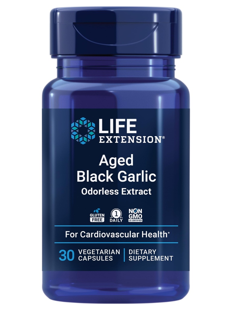 Prolongation de vie Ail noir vieilli, Supplément de soutien de la santé cardiaque, Soutien de la santé de la pression artérielle, Soutien de santé Cholestérol, Une fois par jour, sans gluten, végétarien, non-OGM, 30 capsules