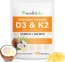 Vitamine D3 K2 Supplément Softgels, 10000 UI VIT D3 + 200 MCG K2 (MK-7).
