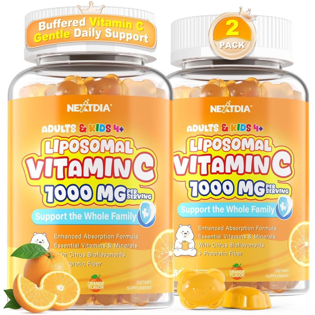 Liposomal Vitamin C Gummies 1000mg 500mg for Adults & Kids, Vitamin C Chewable + Zinc, D3, E, Citrus Bioflavonoids, Gentle Buffered Vitamin C Supplements for Immune Support, Sugar Free Vit C, 120 Cts