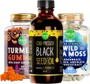 Maju Superfoods Huile de graines noires, capsules 4-en-1 de mousse de mer et gommies de gingembre curcumin