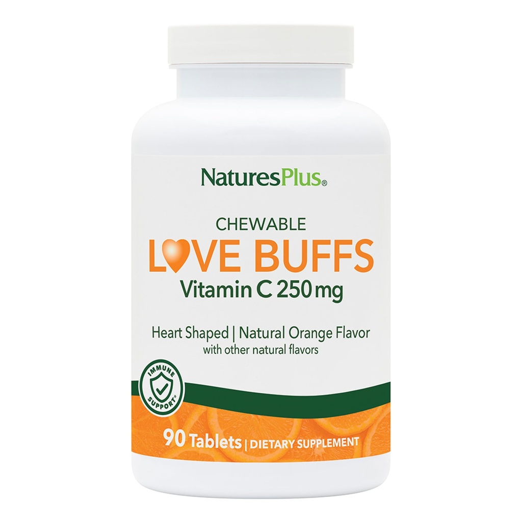 NaturesPlus Love Buffs - 90 Chewable, Heart-Shaped Tablets - 250mg Buffered Vitamin C - Vegan, Gluten Free - 90 Servings