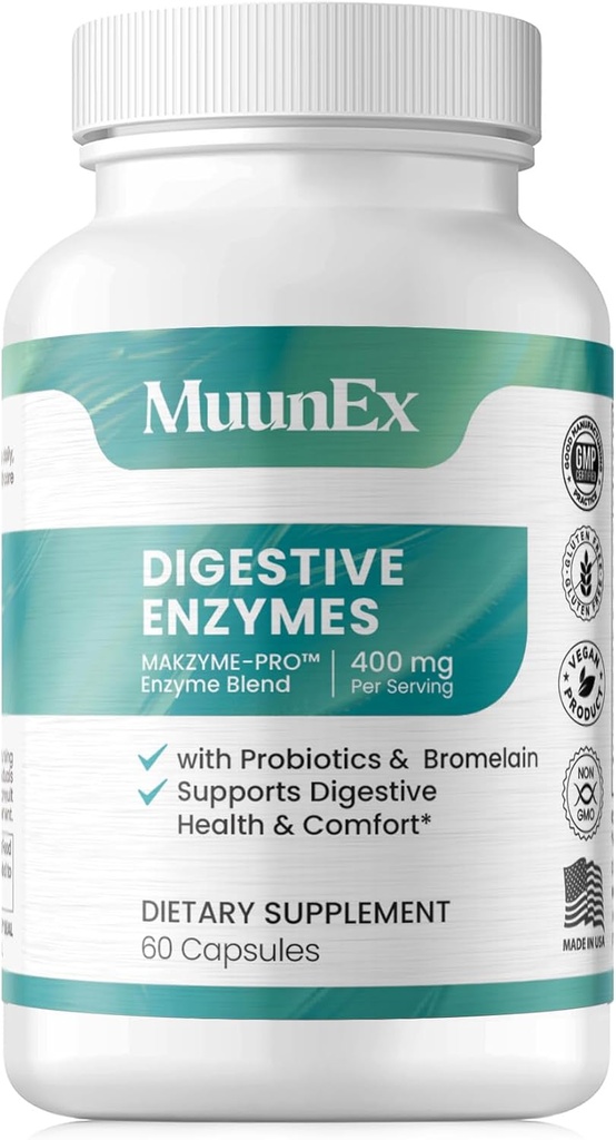 Enzymes digestives avec probiotiques - Nouvelle formule pour le soulagement des troubles du temps des repas et les enzymes quotidiennes de Bloating - Bromelain, Papaya Enzyme, Probiotique, Lactase Enzymes pour la digestion - Vegan - 60 Ct