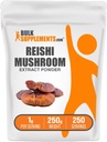 BulkSupplements.com Reishi Poudre d'extrait de champignons - Reishi Poudre de champignons, supplément pour le bien-être général - sans gluten, 1g par portion, 250g (8,8 oz) (paquet de 1)